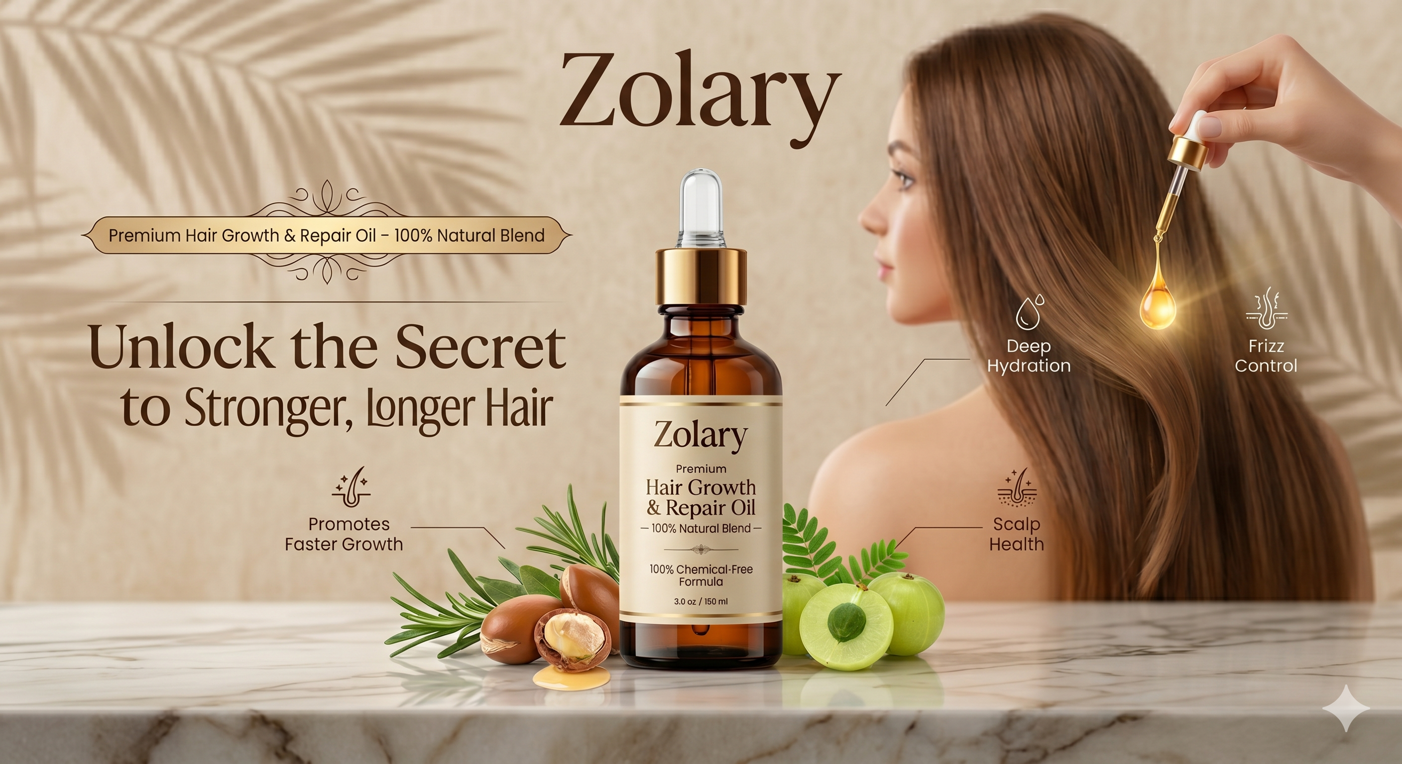 Zolary Premium Hair Growth & Repair Oil – 100% Natural Blend